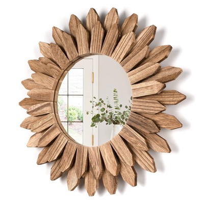 Wall Mirror Decorative 12 inch Rustic Wood Mirror Sunburst Boho Mirror for En...