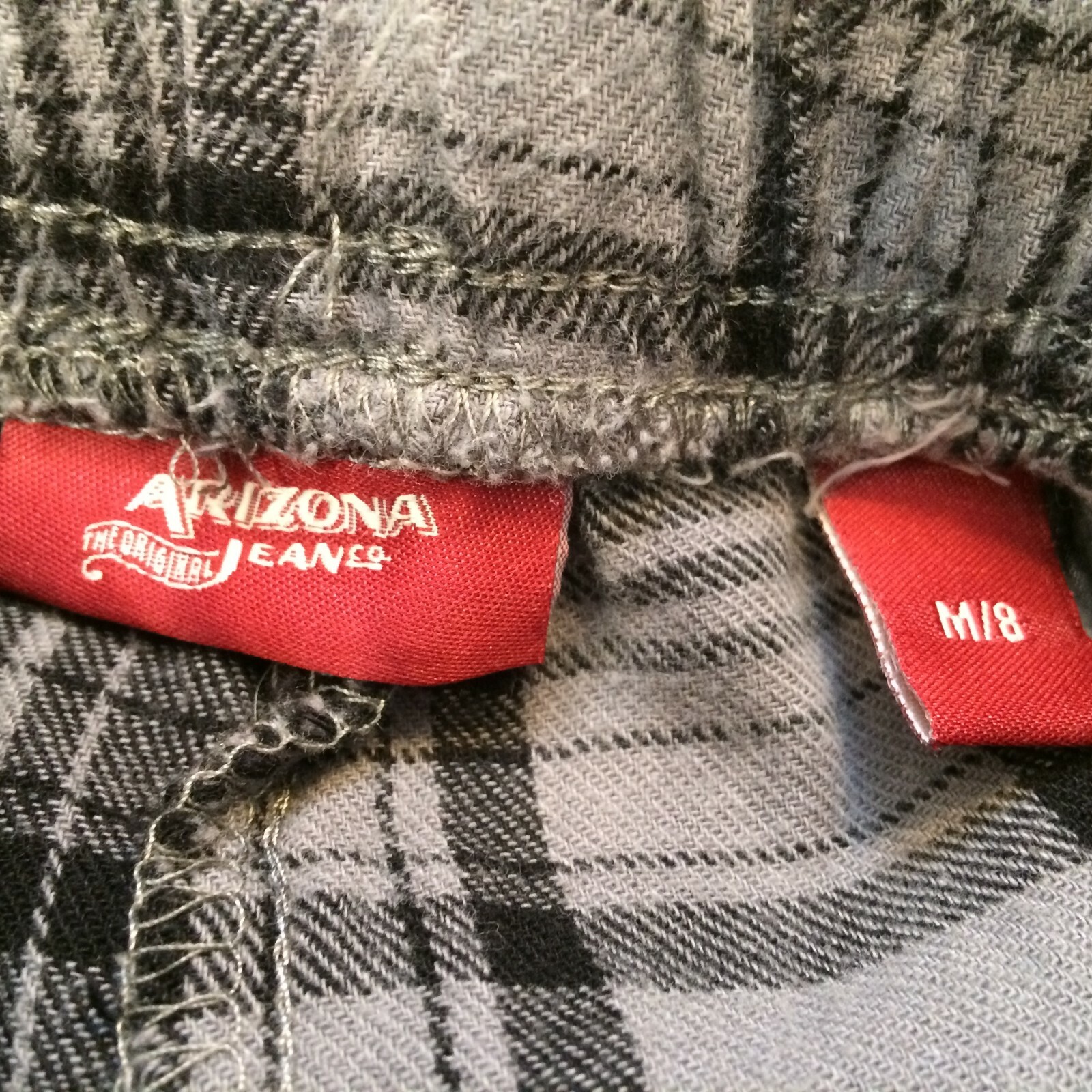 Arizona Pajama Pants Boys Size M Med 8 Gray Black 100% Cotton