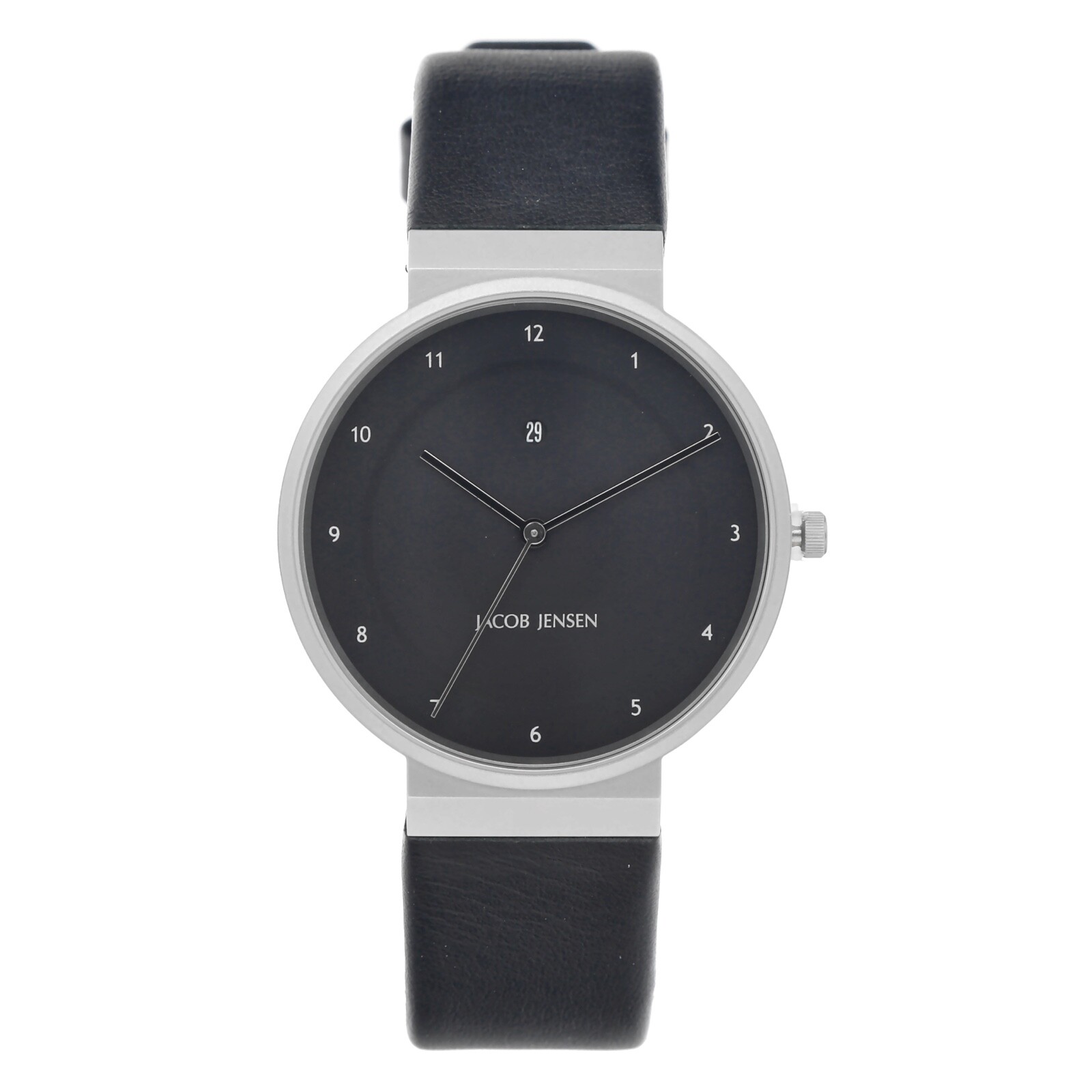 Pre-owned Jacob Jensen Design Jacob Jensen Dimension 860 Matte Black Dial Leather Swiss Quartz Men's Watch
