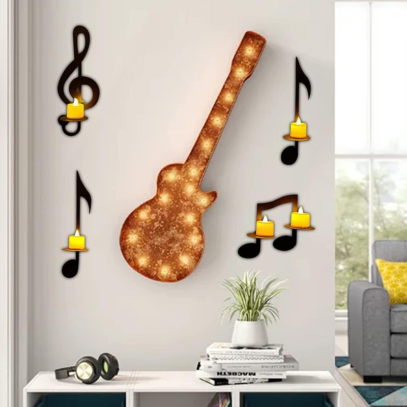 Wall Hanging Decor Note Left Button Black Music Note Wall Sconce Candle Holder