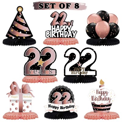 Happy 22nd Birthday Rose Gold Table Honeycomb Centerpieces Cheers to 22nd Bir...