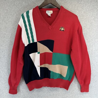 IZOD Club Vintage Knit Sweater Mens Size Large Multicolor Pre-Shrunk Defects