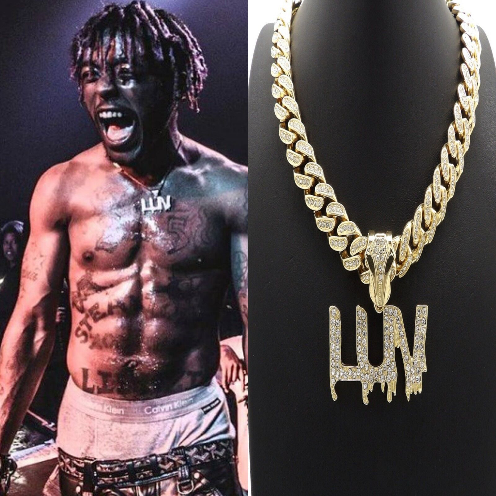 LIL UZI VERT LUV PENDANT GOLD MIAMI CUBAN LINK CHAIN LIL UZI VERT LUV PENDANT GOLD MIAMI CUBAN LINK CHAIN