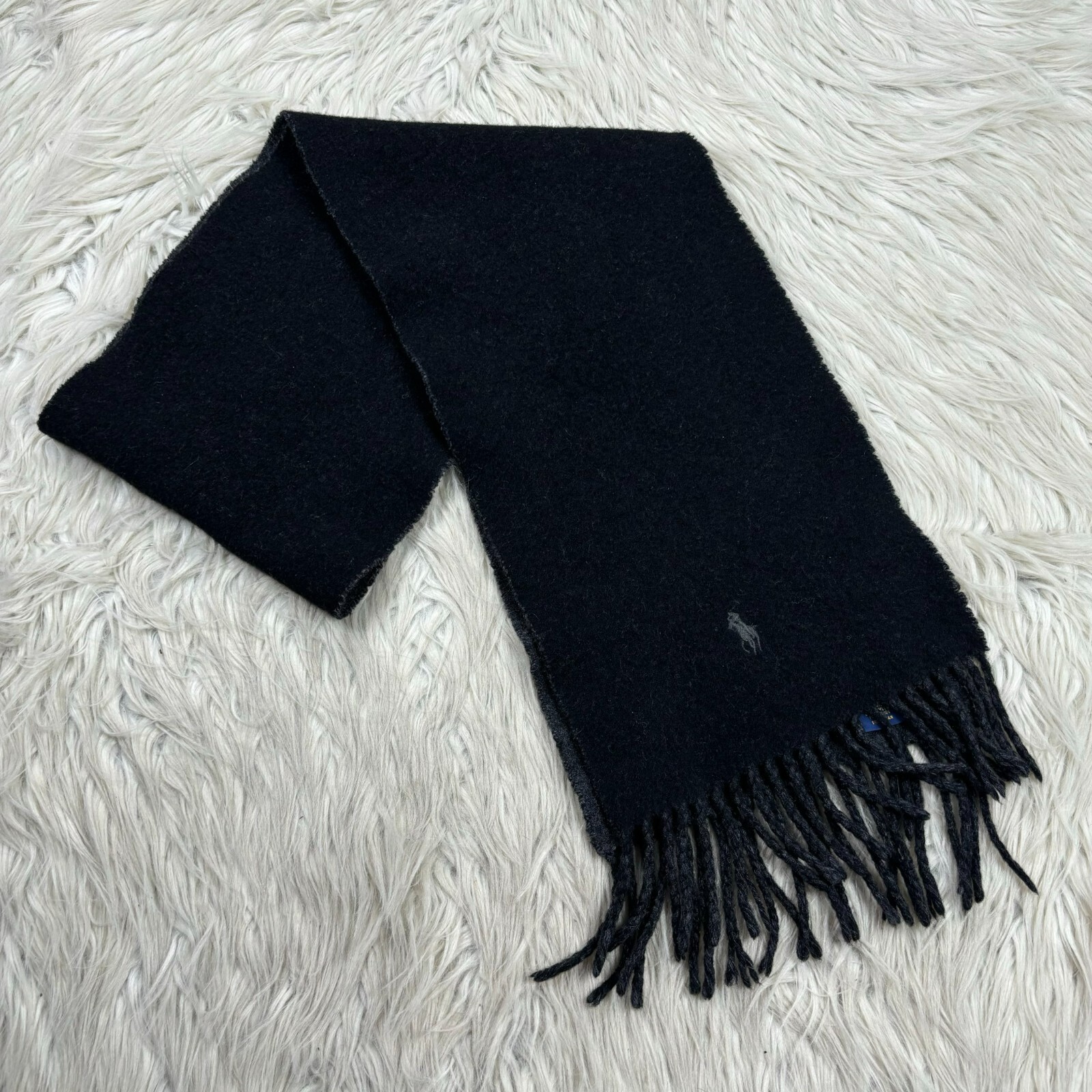 Polo Ralph Lauren Two-Tone Wool Blend Scarf Fringe Hem Gray