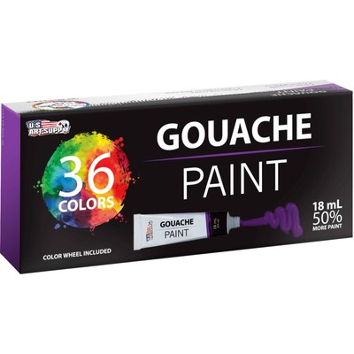 U.S. Art Supply 36 Color Set Gouche Paint in Large 18ml Tubes Color Mixing Wheel