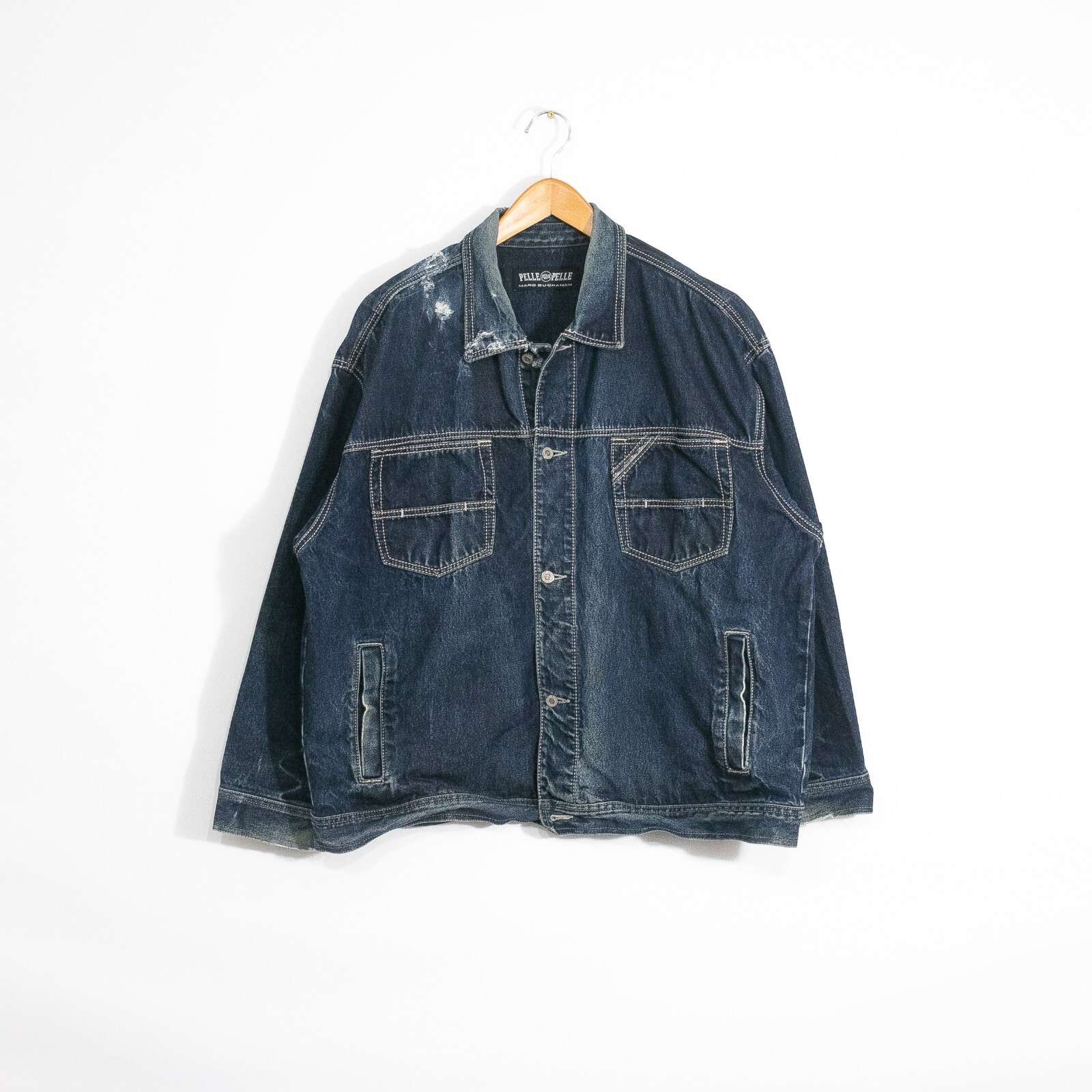 Vintage Pelle Pelle Jean Jacket Mens 2XL Distressed Denim Vintage Pelle Pelle Jean Jacket Mens 2XL Distressed Denim