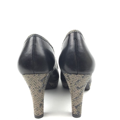 Nine West Heels Sz 6.5 Nw7chassy Black Green Leather Snake Print Peep Platform