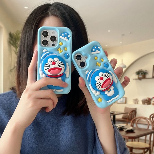 Cute 3D Doraemon Phone Stand Cover Case Fr iPhone 16 PLUS 15