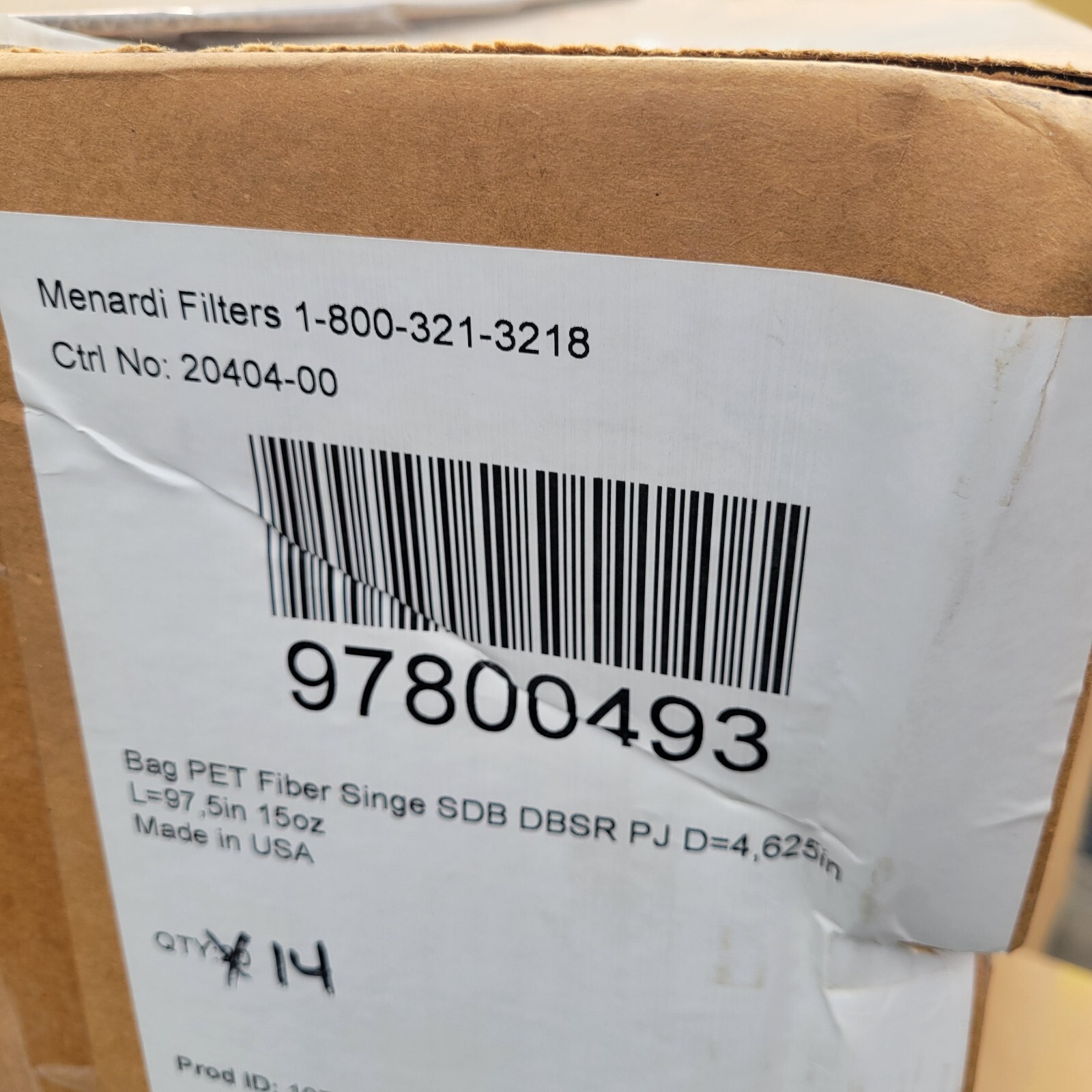 MENARDI 97800493 BAGHOUSE ASH SILO FILTER SOCK FILTRATION DUST 97"L X 5" ID $39