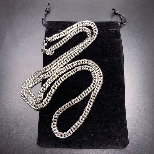 Curb Cuban Link Chain Necklace Mens Silver Tone 34 Inch 7 mm