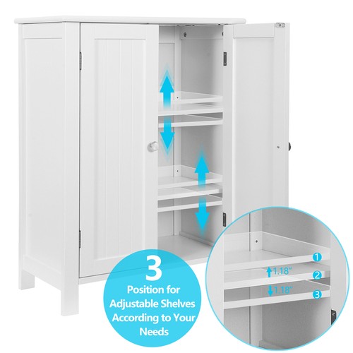 Bathroom Floor Storage Cabinet with Double Door Adjustable Shelf Furniture White