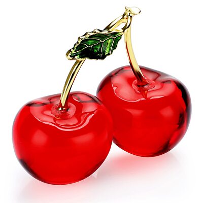 Crystal Cherry Figurine Glass Fruit Status Paperweight Tabletop Centerpiece C...
