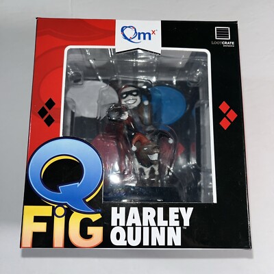 Q-Fig Harley Quin Figure, w/ Hyena & Sign 4'' Collectible Vinyl Statue, OMX DC 