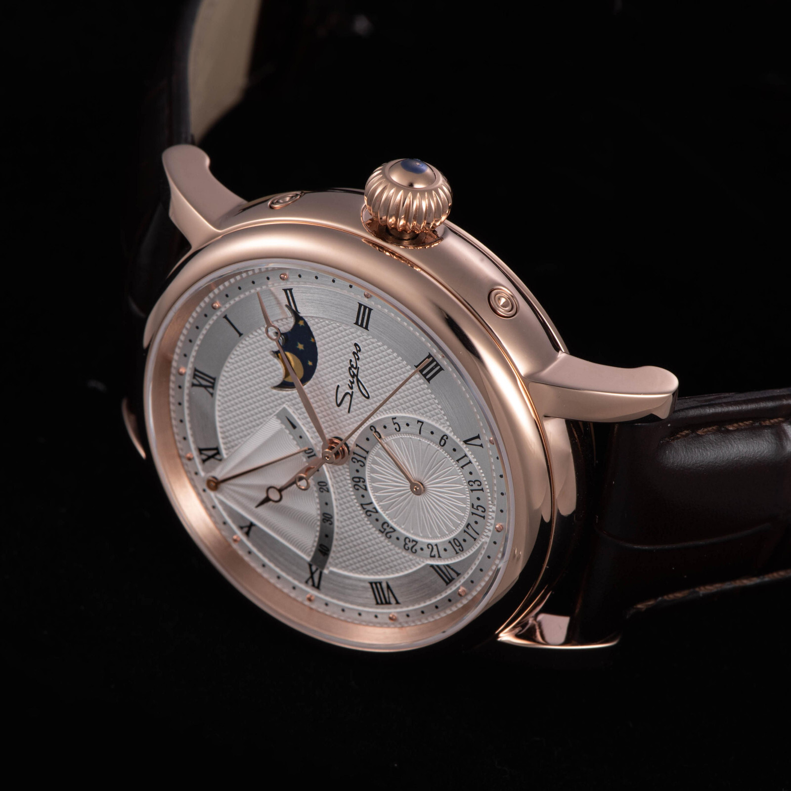 Pre-owned Sugess Moonphase Master High Beat Mechanical Mens Watch Seagull 1963 Su2153gw