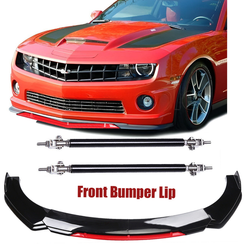 Splitter Chin Spoiler + Strut Rods Black+red For Chevrolet Camaro