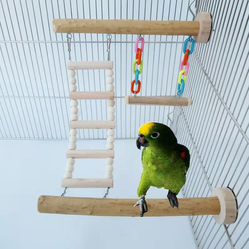 Bird Parrot Ladder Wooden Swing Bird Toys with Standing Stic