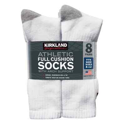 Kirkland Signature Men's Athletic Sock, 8-pair Arch Support Reinforced Heel