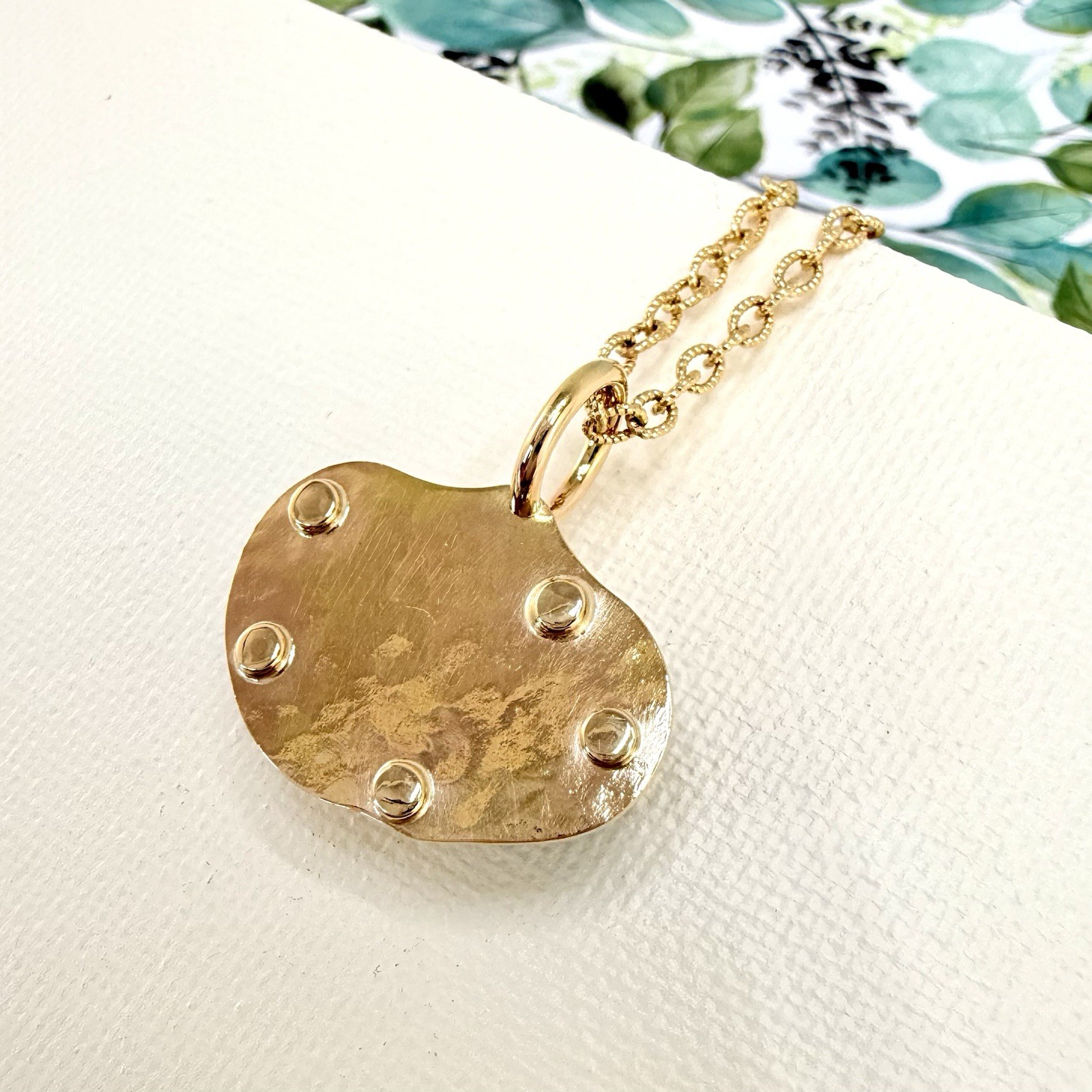 14k Yellow Gold Genuine Emerald Rough Freeform Modernist Pendant, New, Unisex - Picture 8 of 11