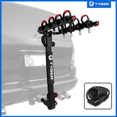 TYGER 4-bike Carrier Rack Fits both 1-1/4'' and 2'' Hitch Receiver-Black w/Lock