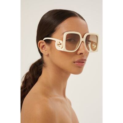 GUCCI アイボリー サングラス Rectangular-frame sunglasses in gold-toned metal | GUCCI® US