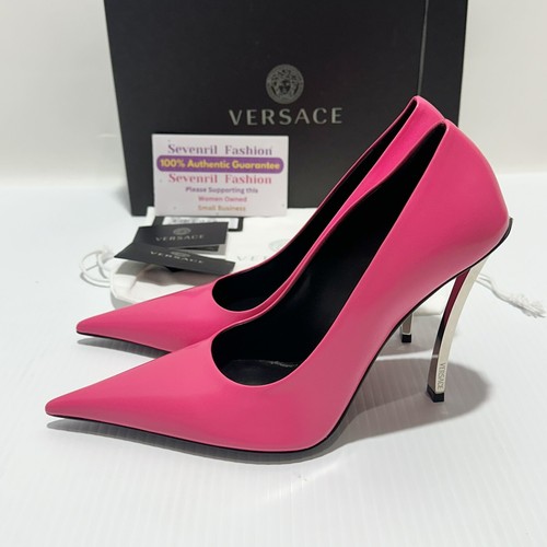 Pre-owned Versace Pin Point Leather Pointed Toe Pump Heels Pink Size 38/ 8 $1,325