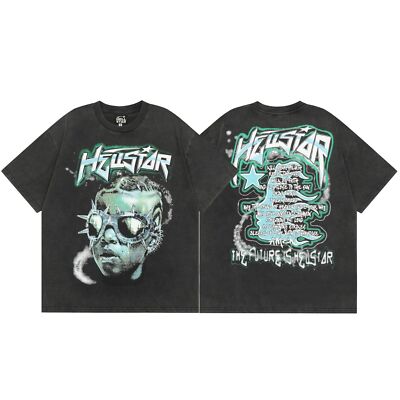Men's Women's hell printing star High Street short-sleeved T-shirt black