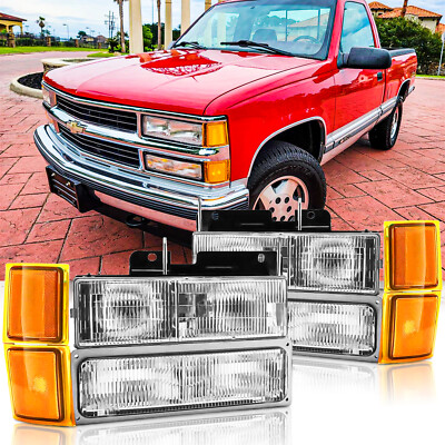 For 1994-1998 Chevy Silverado OBS C/K 1500 2500 3500 Headlights w/ Bumper Lamp