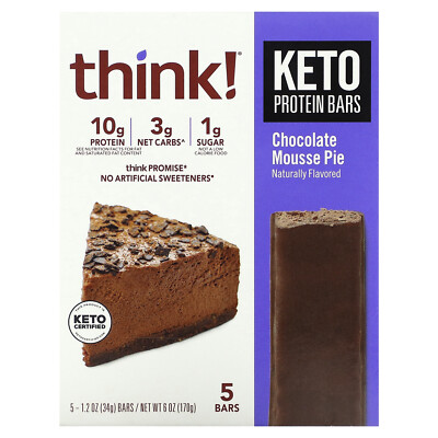 Keto Protein Bars, Шоколадный муссовый пирог, 5 батончиков, 1,2 унции (34 г) каждый