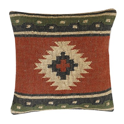 Kilim Jute Cushion Cover Wool Pillow Case Handmade Vintage 18'' Square Nature