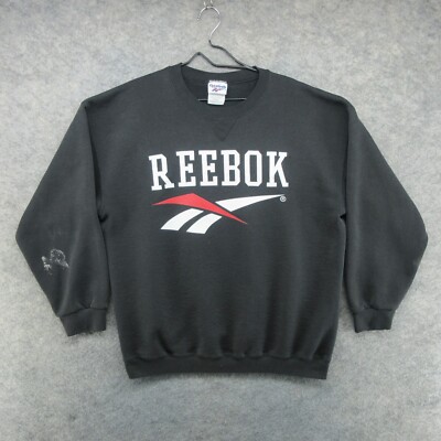 VTG Reebok Sweatshirt Mens XL Black Pullover Crew Neck Made in USA 90s Grunge