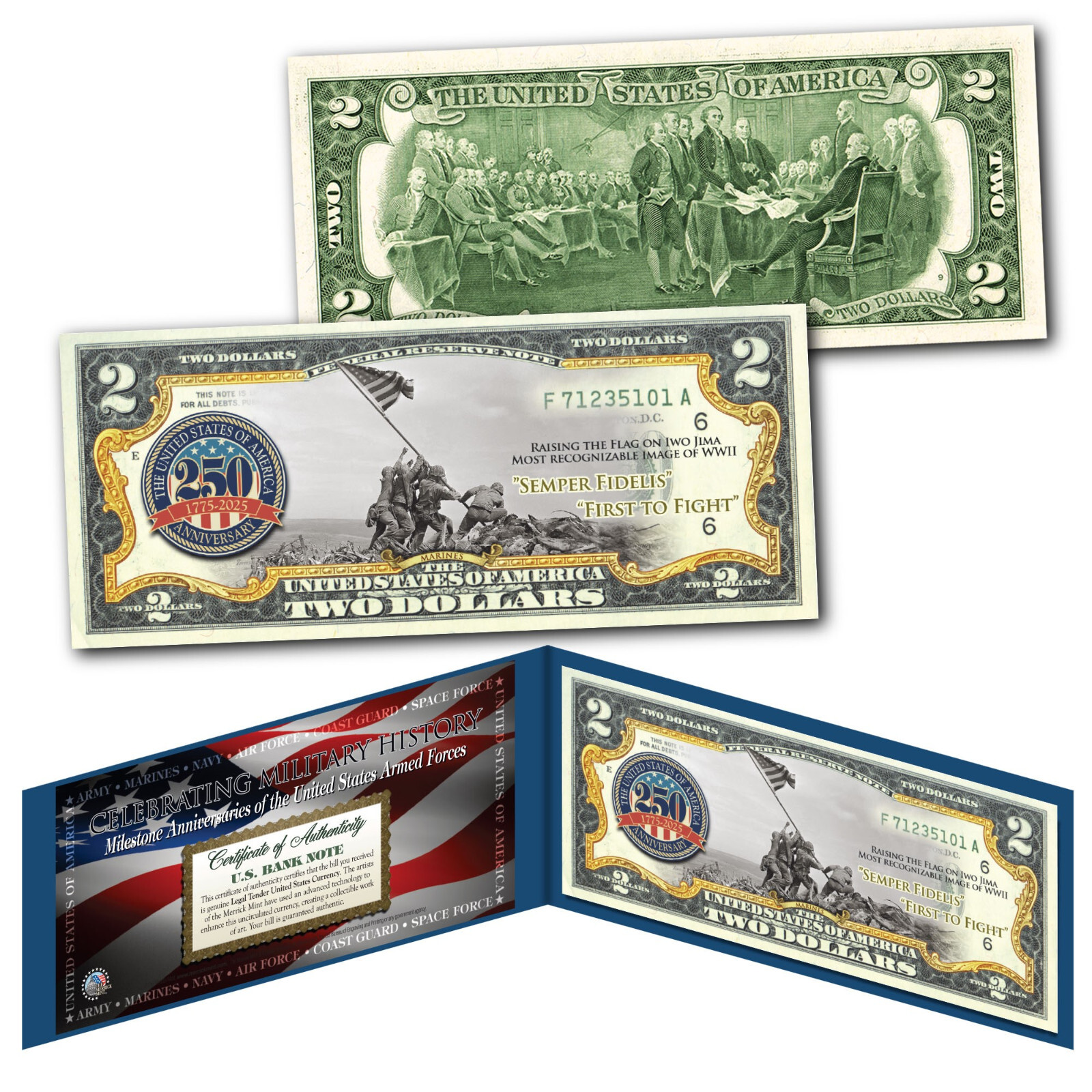 MARINES 250th ANNIVERSARY Milestones of the U.S. Armed Forces Genuine US $2 Bill