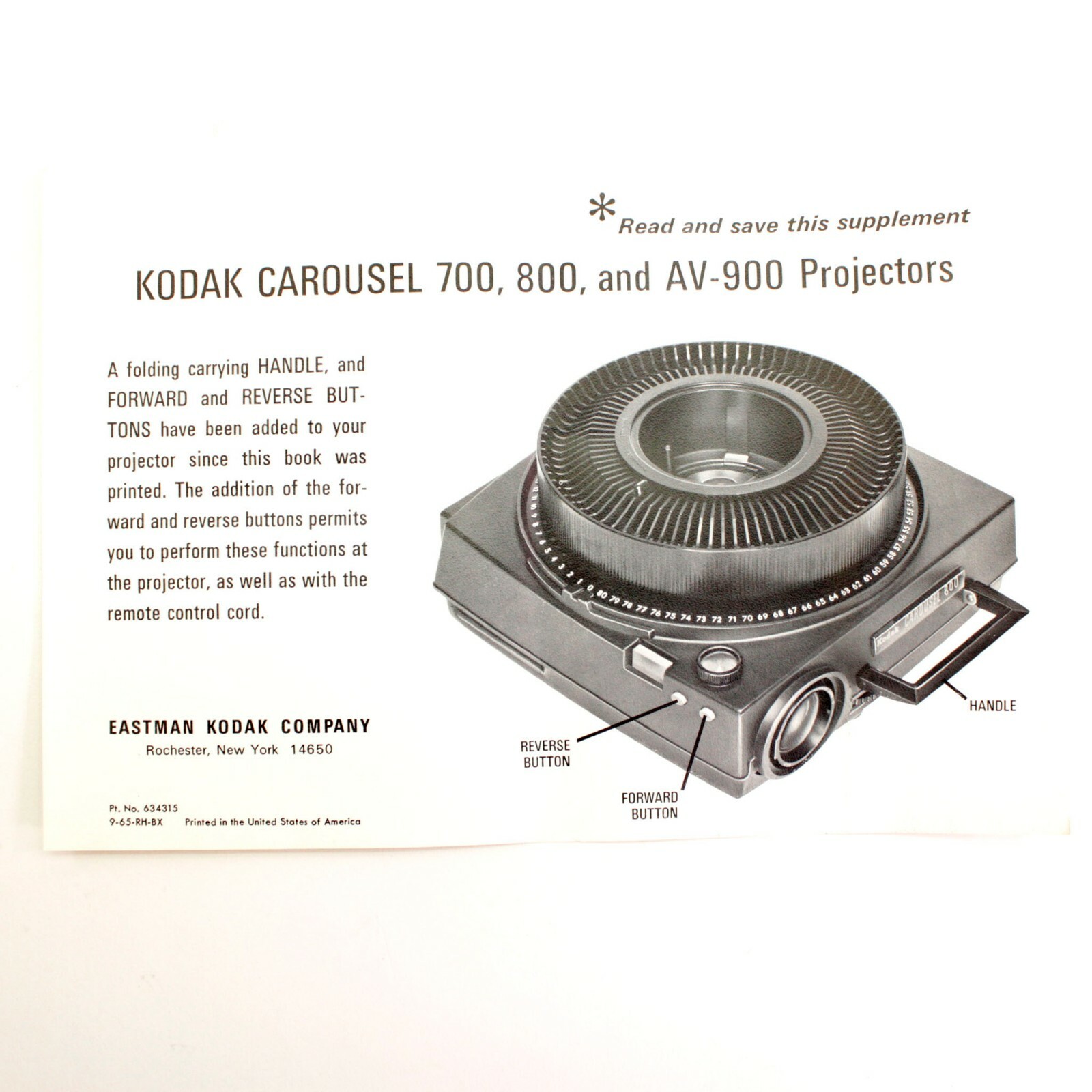 Kodak Carousel 800 Slide Projector Operating Instruction Manual Guide Book