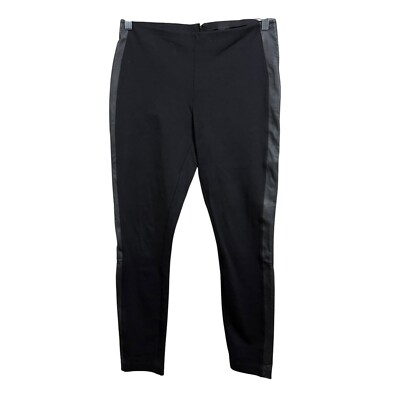 J. Crew Black Ponte Knit Leggings Vegan Leather Trim Panel High Waist Women 8*