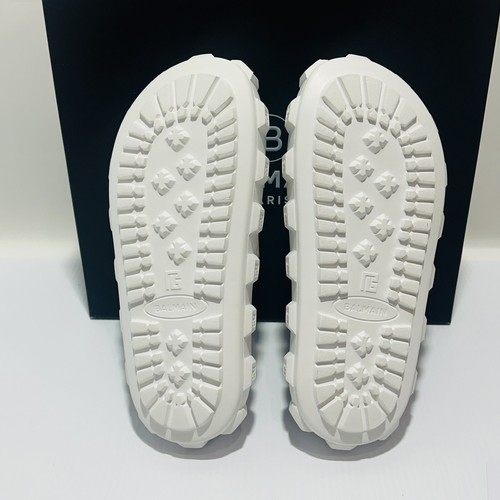 Pre-owned Balmain White Ari Men Rubber Slip On Slides Sandal Embossed Logo 43/ 10 Us