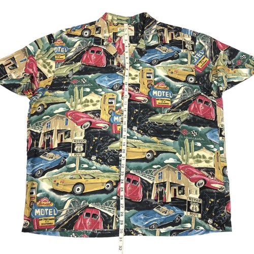 Vintage Paradise Found Rayon Shirt Men's XL Route 66 Corvette Cars Americana