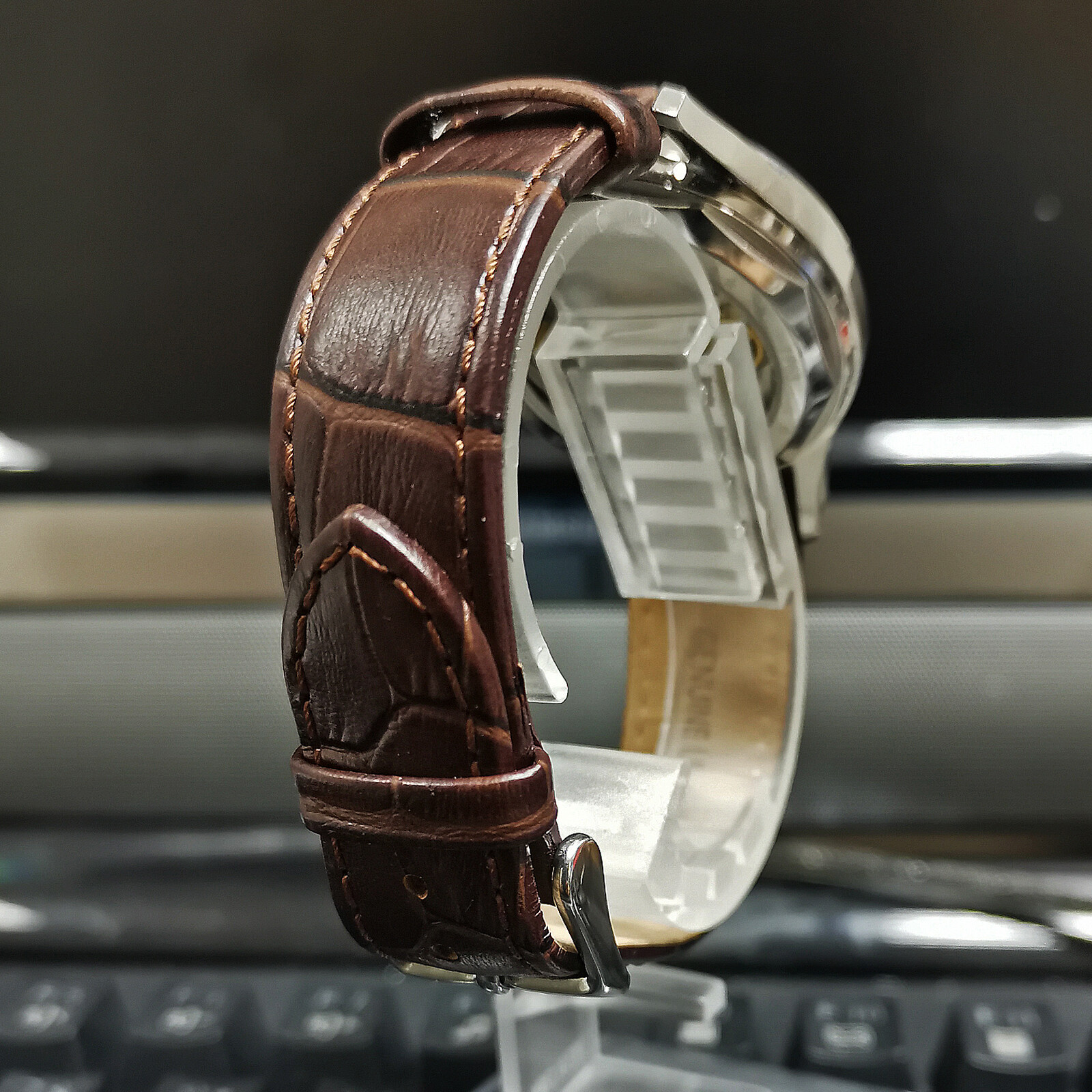 Pre-owned Sugess Seagull 1963 Exhibition X Dark Brown Genuine Leather Sapphire Mechanical Watch