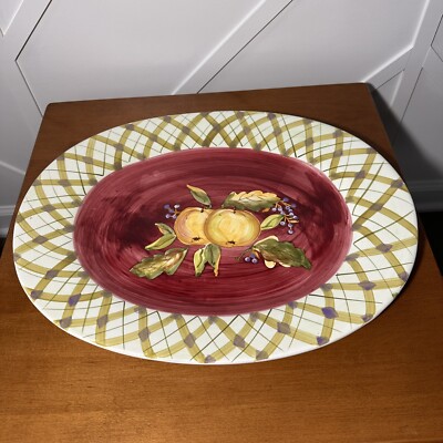 Vintage ZRIKE Tracy Porter Hand Painted Large Fruit Serving Plate Yellow Apples
