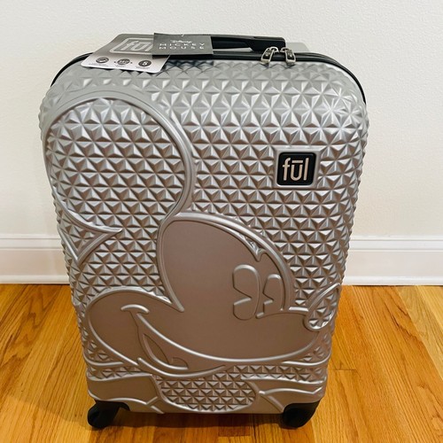 Disney Mickey Mouse Silver Carry-On Spinner FUL Suitcase Hard Luggage 25" NWT