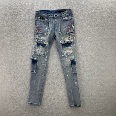 Rockstar Original Jeans Mens 34 Blue Skinny RSM200 Paint Splatter Distressed