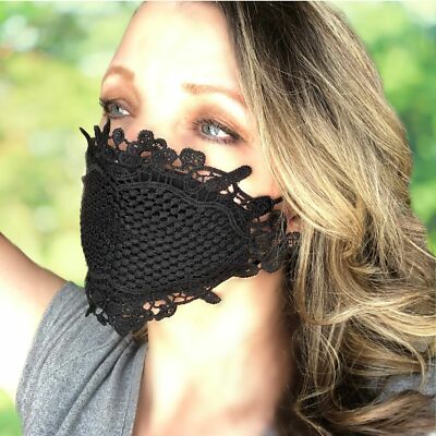 Black Face Mask with Lanyard, Wedding Mask, Bridal Face Mask, Pretty Face Mask