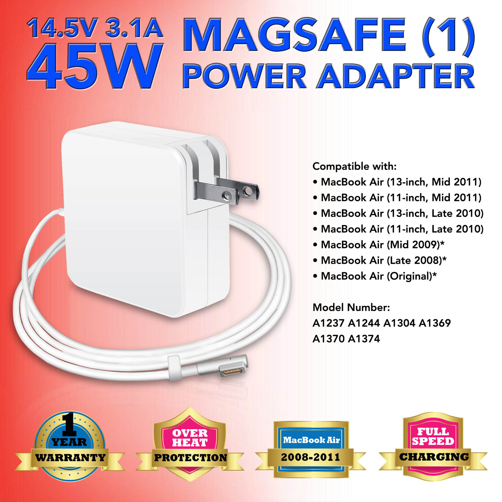 macbook air late 2010 45アダプタ 45W AC Adapter Charger for 11