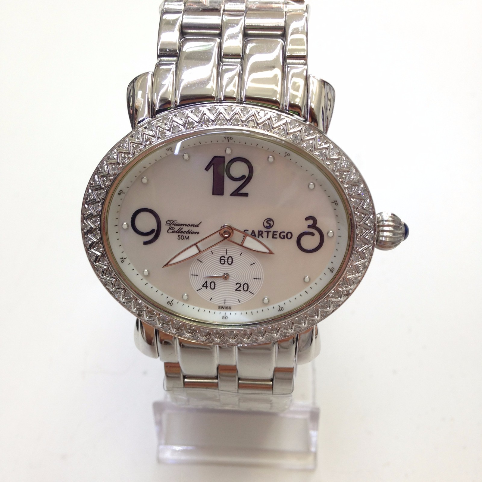 Pre-owned Sartego Women's Diamond Collection White Pearl Swiss Quartz Watch Sdpp062s