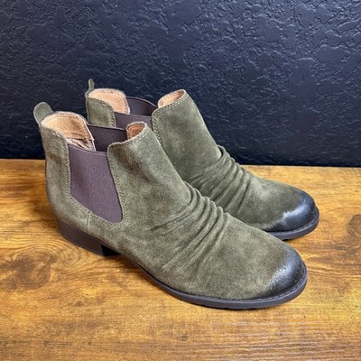 Montana 4205528 Olive Green Ruched Suede Leather Ankle Boots Womens Size 10M