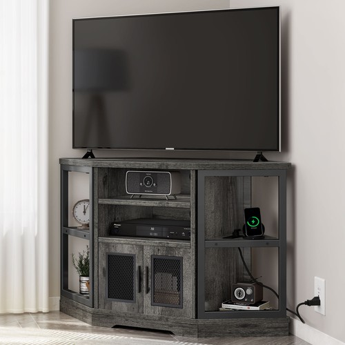 Corner TV Stand Cabinet for TVs up to 55" Media Console Table with Power Outlets