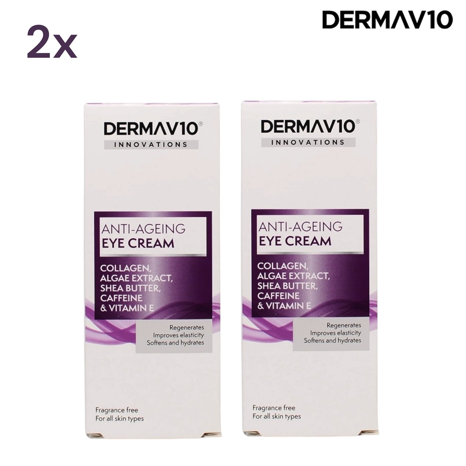 2x DermaV10 Innovations Anti-Ageing Eye Cream 15ml Collagen Algae Caffeine