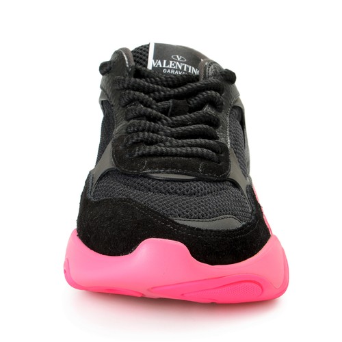 Pre-owned Valentino Garavani Men's Black Bubbleback Mesh And Suede Athletic Sneakers Shoes In Black/pink