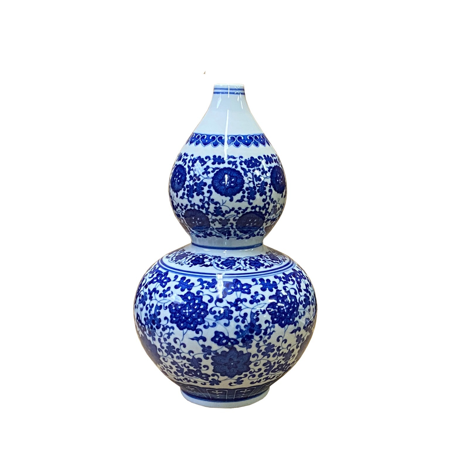 Chinese Oriental Blue White Gourd Porcelain Flower Graphic Vase ws2807S Chinese Oriental Blue White Gourd Porcelain Flower Graphic Vase ws2807S
