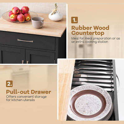Rolling Kitchen Island Cart with Drawer 2-Door Storage Cabinet Bottom Tray