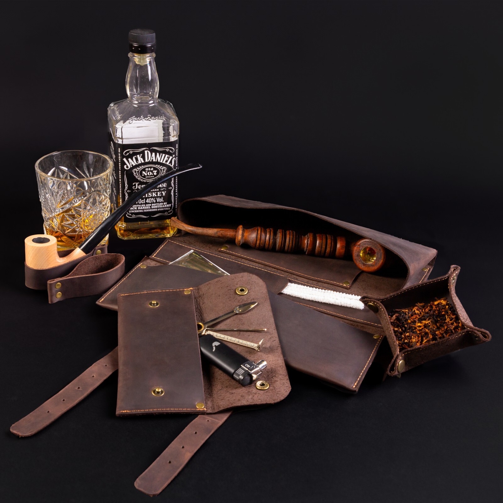 Churchwarden Pipe Pouch Leather Tool Roll Up Tobacco Smoking Case