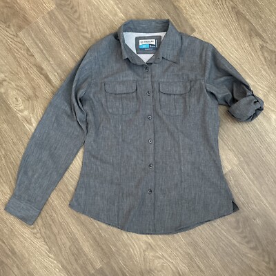 Magellan Fish Gear Shirt Womens M Button Up Classic Fit Long Sleeve Pockets Gray